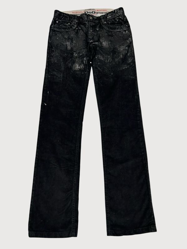 Dolce &amp; Gabbana FW2006 Waxed Corduroy “Warning” Bootcut Pants