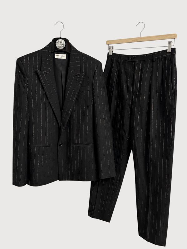 Saint Laurent Paris by Anthony Vaccarello SS2022 Metallic Gold Pinstripe Tailored Suit