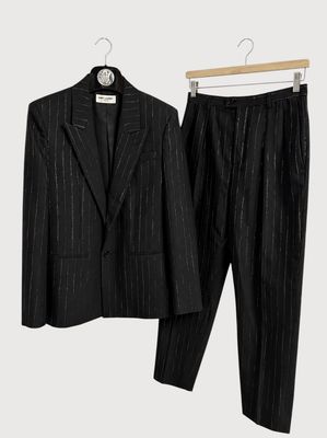 Saint Laurent Paris SS22 Metallic Gold Pinstripe Tailored Suit