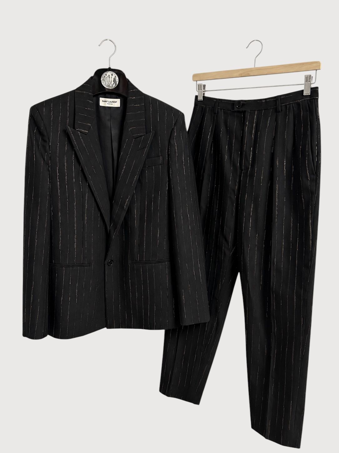 Saint Laurent Paris by Anthony Vaccarello SS2022 Metallic Gold Pinstripe Tailored Suit