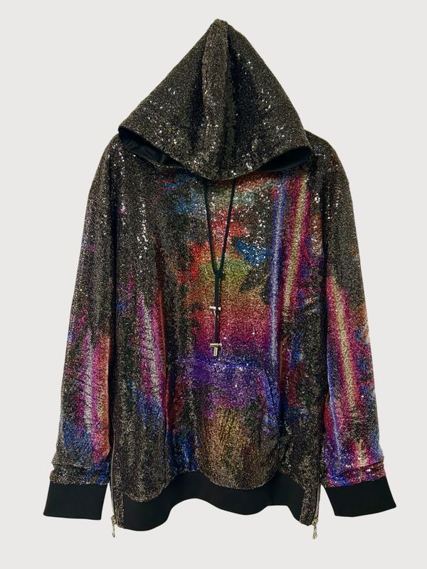 Balmain by Olivier Rousteing Resort 2019 Sequin Galaxy Palm Tree Hoodie