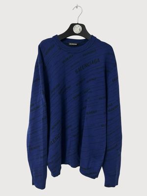 Balenciaga by Demna 2019 Logo Wave Jacquard Knit Sweater