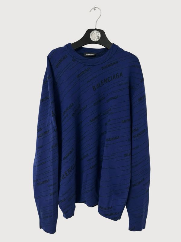 Balenciaga by Demna 2019 Logo Wave Jacquard Knit Sweater