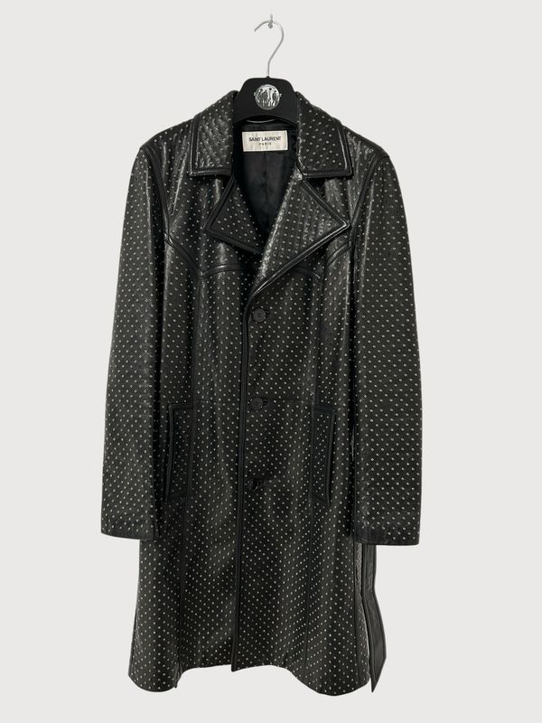 Saint Laurent Paris FW2018 Sample Eyelet-Embellished Leather Coat