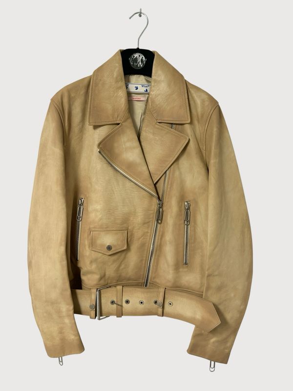 Off-White  SS2022 "Sticks &amp; Stones" Bull Leather Oversize Biker Jacket
