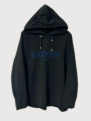 Balmain by Olivier Rousteing FW2013 raw cut logo hoodie