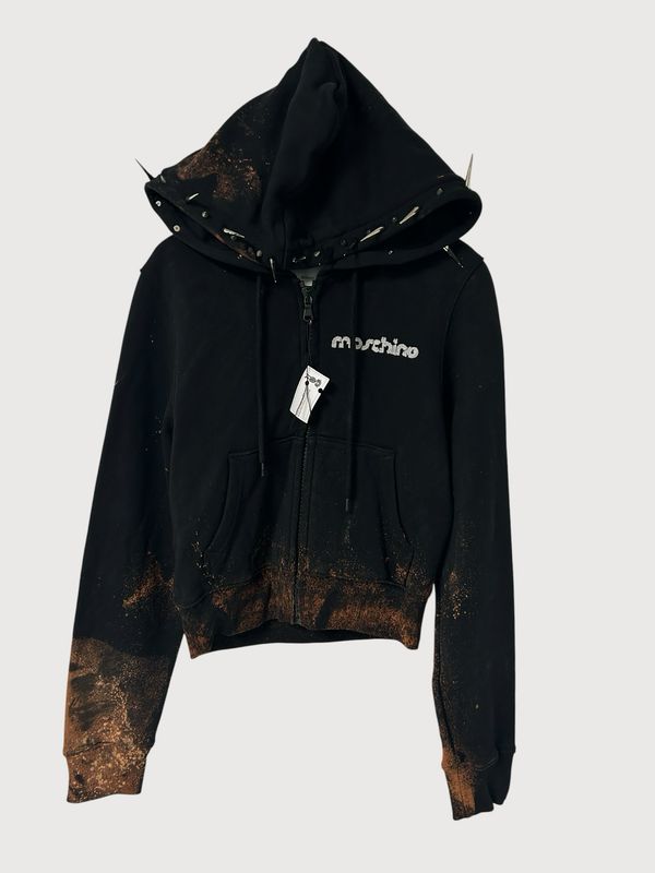 Moschino by Jeremy Scott FW2020 shrunk fit logo spiked zip hoodie