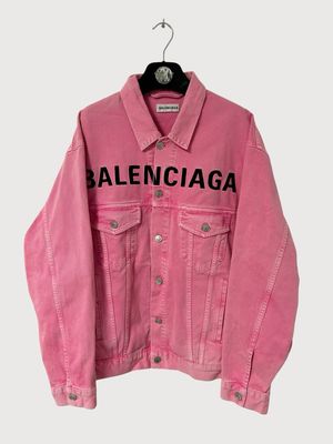 Balenciaga by Demna Gvasalia FW2019 embroidered logo pink denim jacket