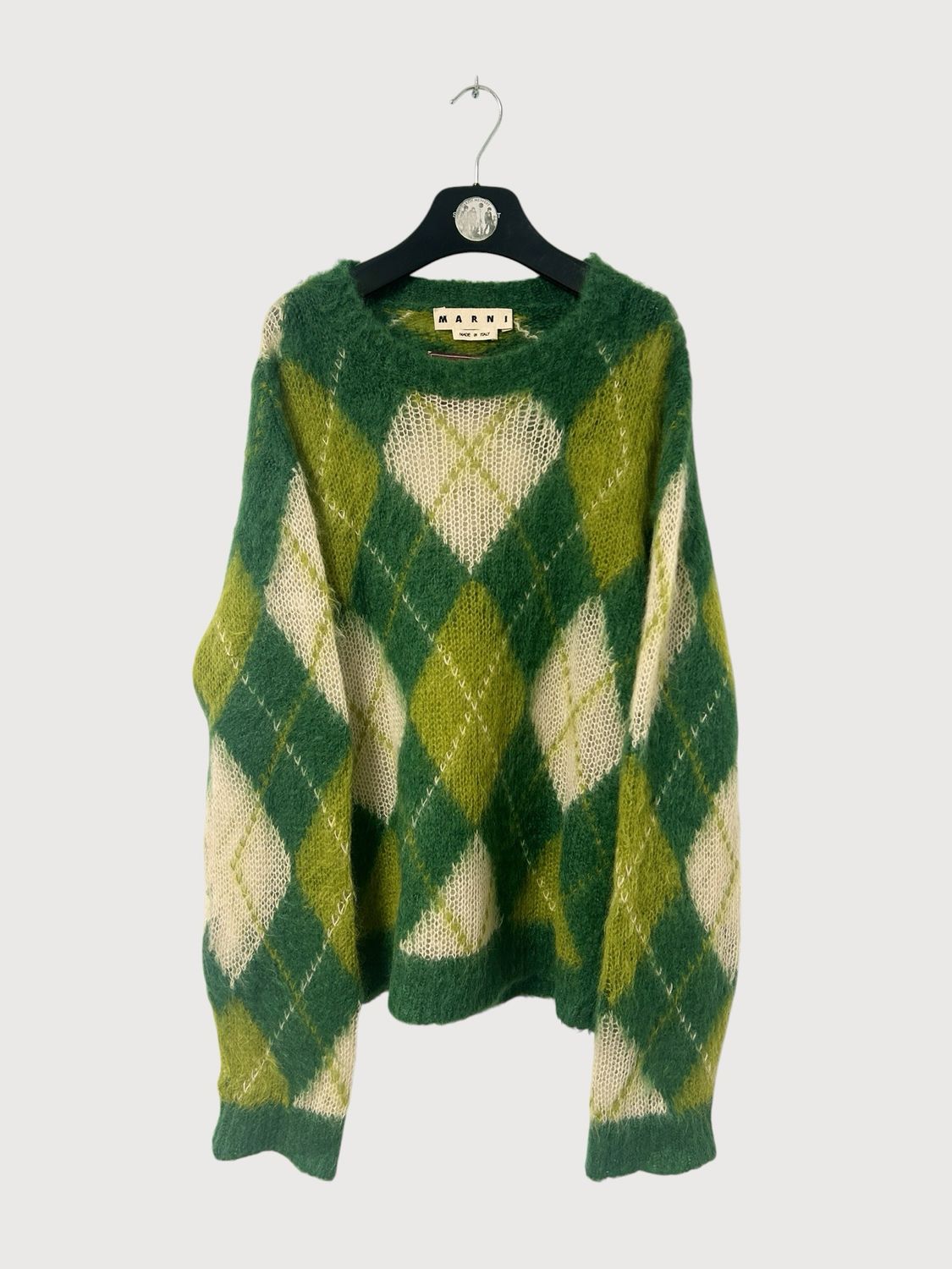 Marni SS22 Fuzzy Mohair Argyle Knit