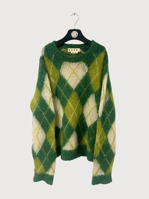 Marni SS22 Fuzzy Mohair Argyle Knit