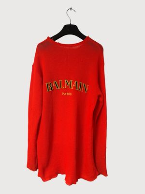 Balmain SS19 Sample Neon Orange Embroidered Logo Knit