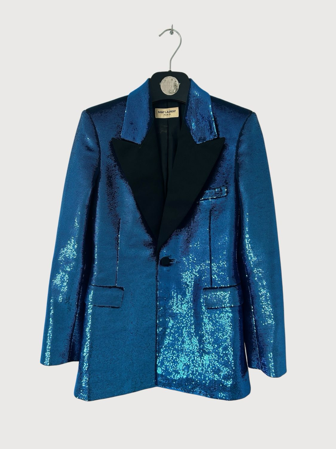 Saint Laurent Paris SS15 Sample Cobalt Sequin Peak Lapel Blazer