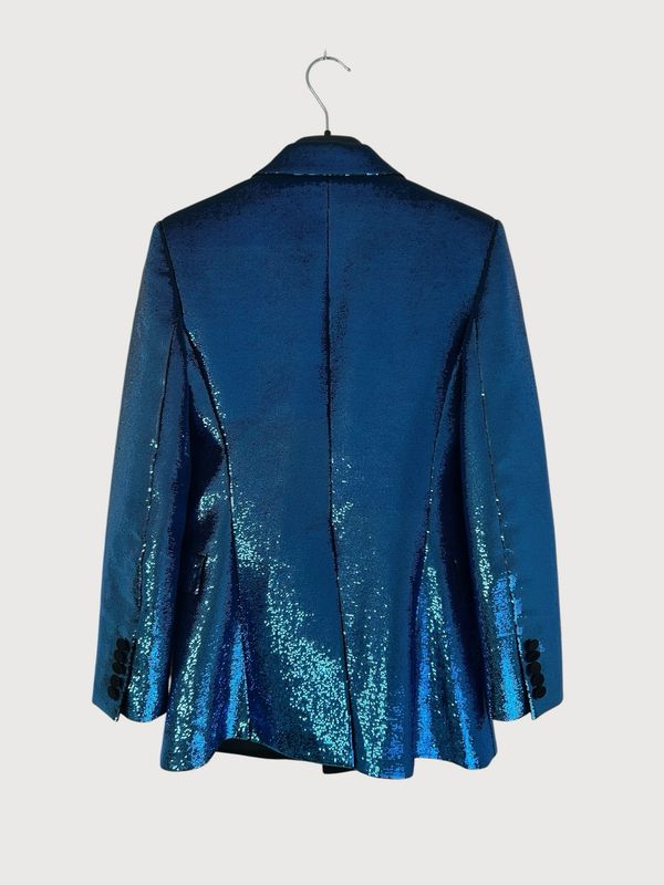 Saint Laurent Paris SS15 Sample Cobalt Sequin Peak Lapel Blazer