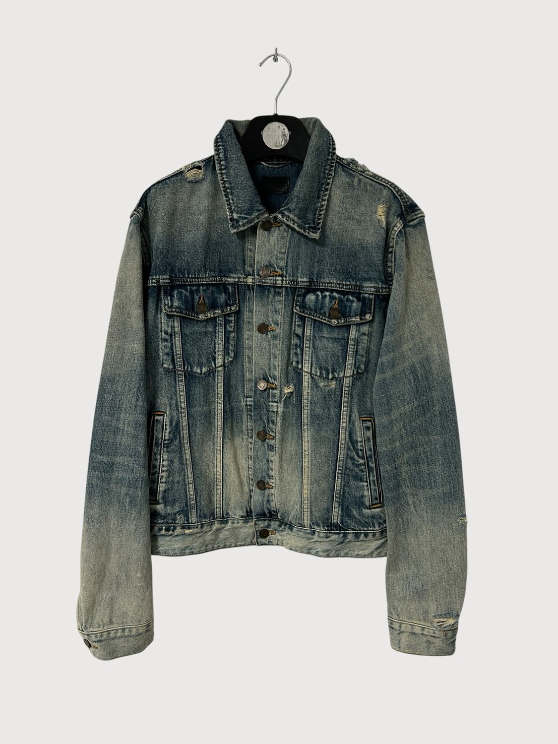 Saint Laurent Paris SS20 Distressed Whiskered Denim Jacket
