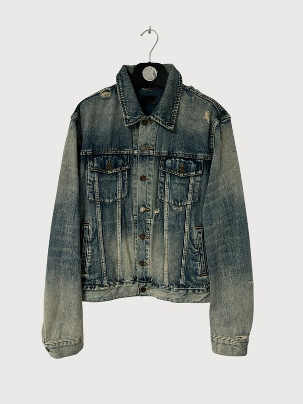 Saint Laurent Paris SS20 Distressed Whiskered Denim Jacket