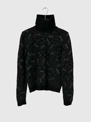 Saint Laurent Paris FW19 Sample Radio Velvet Jacquard Turtleneck Sweater