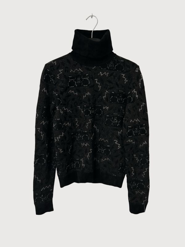 Saint Laurent Paris FW19 Sample Radio Velvet Jacquard Turtleneck Sweater