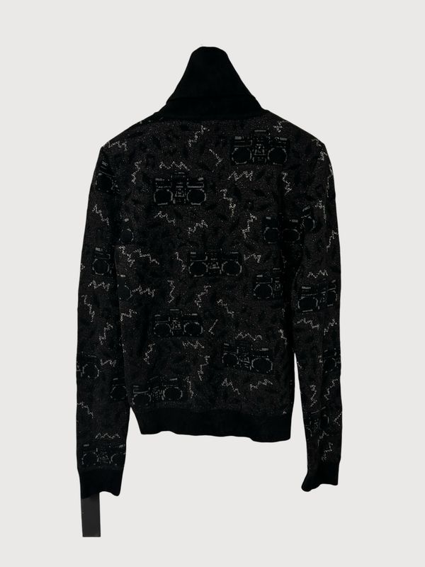 Saint Laurent Paris FW19 Sample Radio Velvet Jacquard Turtleneck Sweater