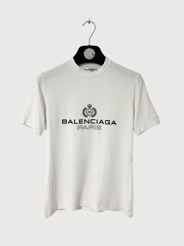 Balenciaga FW19 Paris Laurel Logo Slim T-Shirt