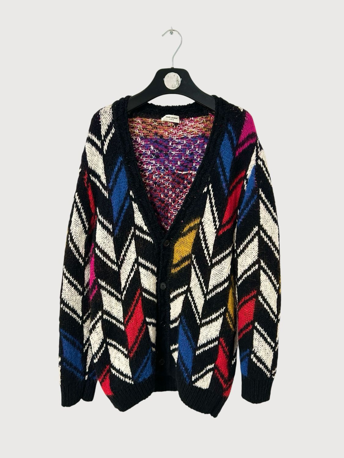 Saint Laurent Paris FW21 Multicolor Argyle Mohair Cardigan