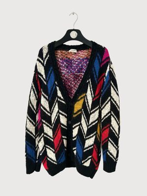 Saint Laurent Paris FW21 Multicolor Argyle Mohair Cardigan