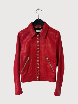 Saint Laurent Paris  SS15 Sample Red Lamb Leather Biker Jacket