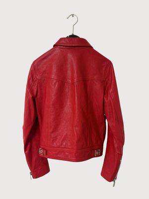 Saint Laurent Paris  SS15 Sample Red Lamb Leather Biker Jacket