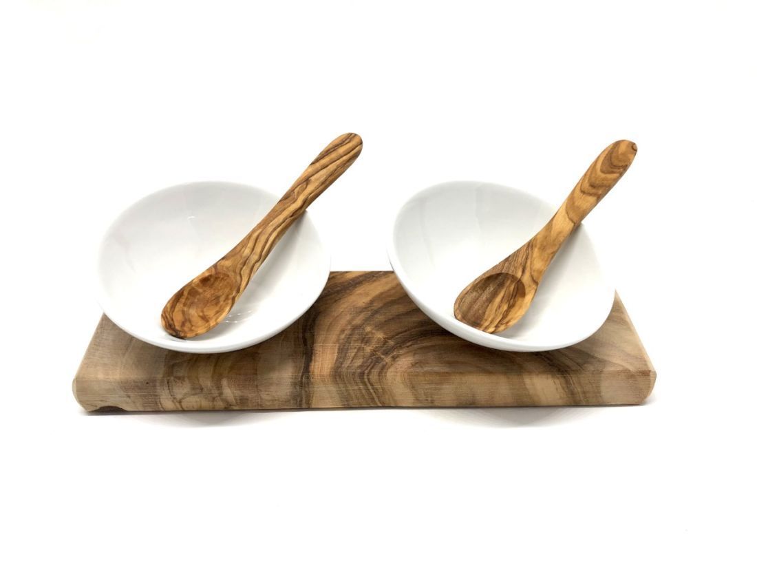 Dipschalenset Olivenholz mit Löffel