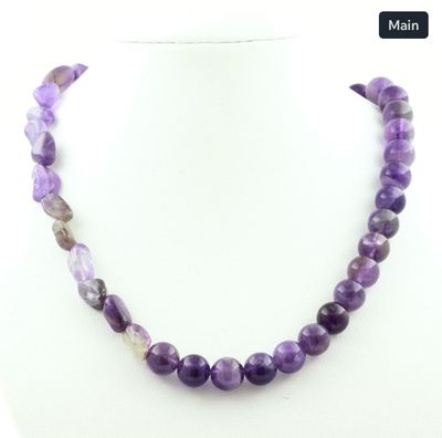 Amethyst from Brazil + Amethyst 8 mm bead necklace stainless steel chain