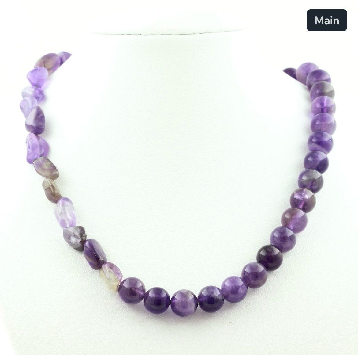 Amethyst from Brazil + Amethyst 8 mm bead necklace stainless steel chain