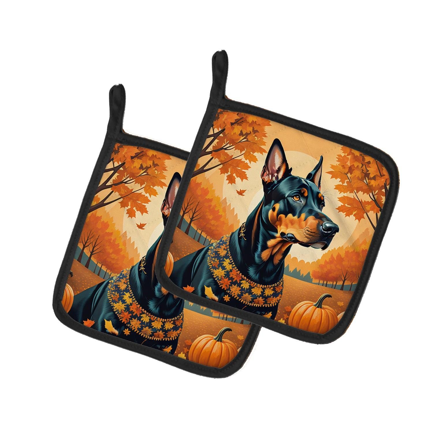 Doberman Pinscher Fall Pair of Pot Holders