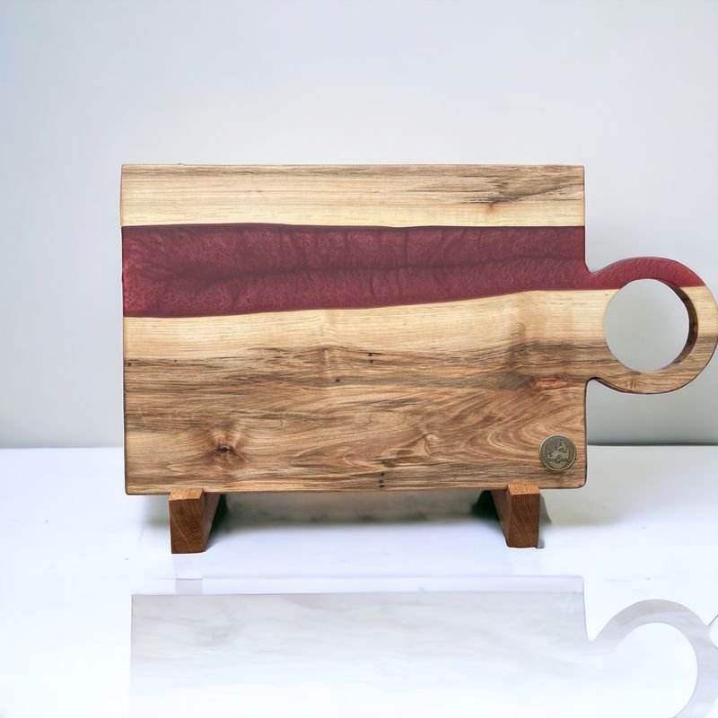 Planche à servir en bois d&#39;Érable et en Époxy Rouge