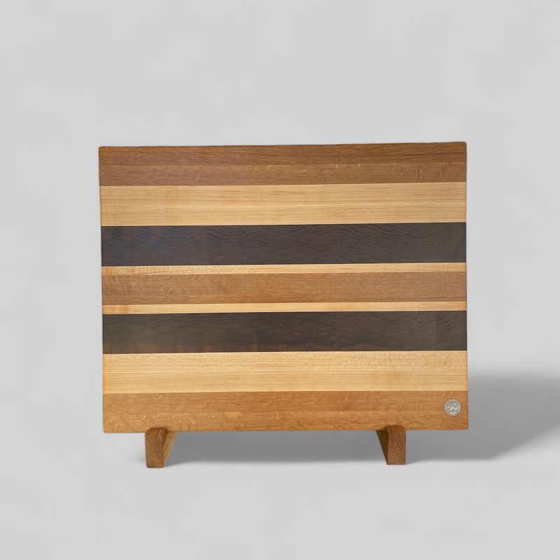 (Grand) Plan de travail en bois de Érable, Chêne et Black Limba -bois exotique- . Fait en bouts et côtés de planches (end grain et edge grain).