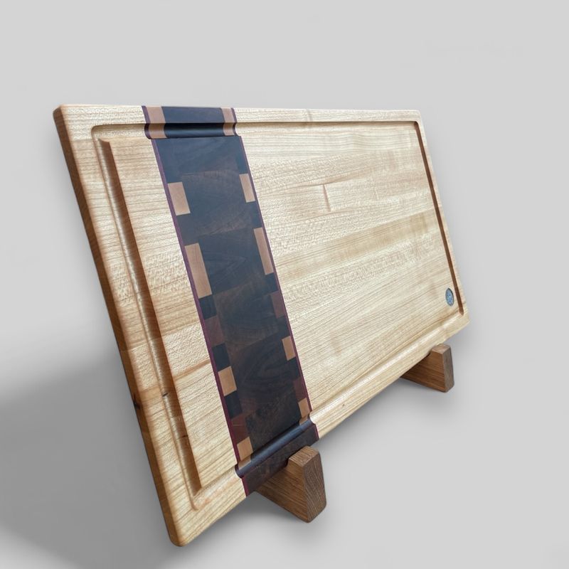 Planche à découper en bois d&#39;Érable, Noyer, Frêne, Cerisier et PurpleHeart -bois exotique-. Fait en bouts et côtés de planches (end grain et edge grain).