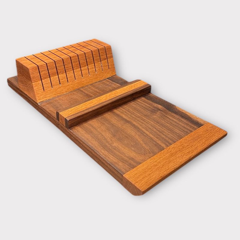 Support à couteaux pour tiroir, en bois de Noyer et de Chêne.