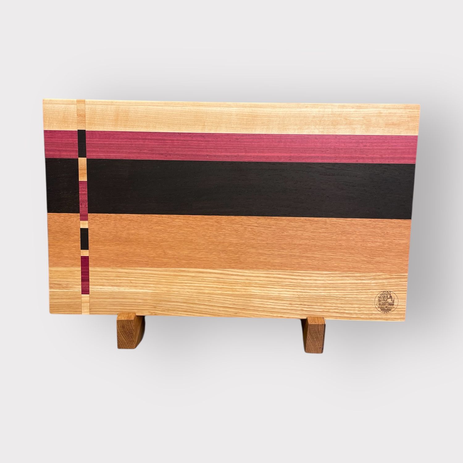 Planche à découper en bois de Frêne, Érable, Cerisier, Wengé et PurpleHeart -bois exotique-. Fait en bouts et côtés de planches (end grain et edge grain).