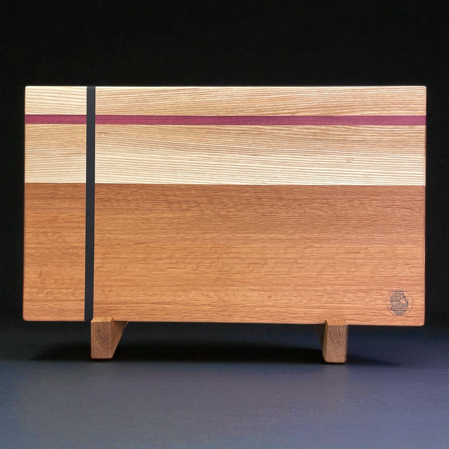 Planche à découper en bois de Frêne, Chêne, Purpleheart et Wengé -bois exotique-. Fait en bouts et côtés de planches (end grain et edge grain).