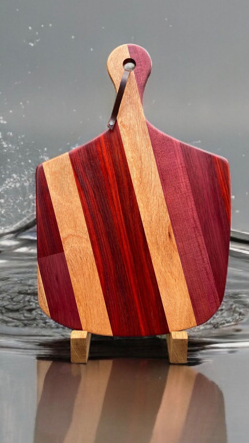 Planche à repas en bois de Mahogany, Padauk et Purpleheart