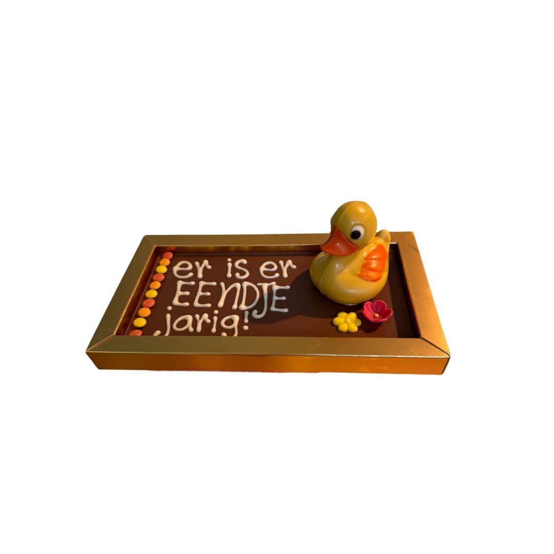 Beschreven reep "Er is er Eendje jarig" met Eendje