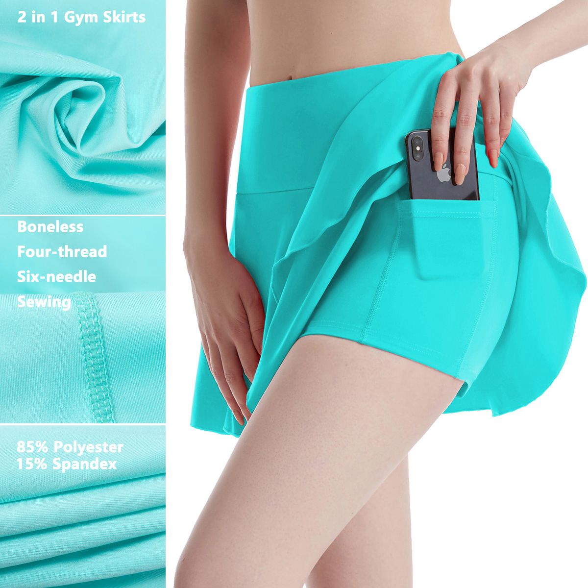 Womens 2 in 1 Gym Skirts Yoga Wear