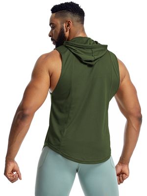 Mens Gym Fitness Hooded Tank Top Shirts