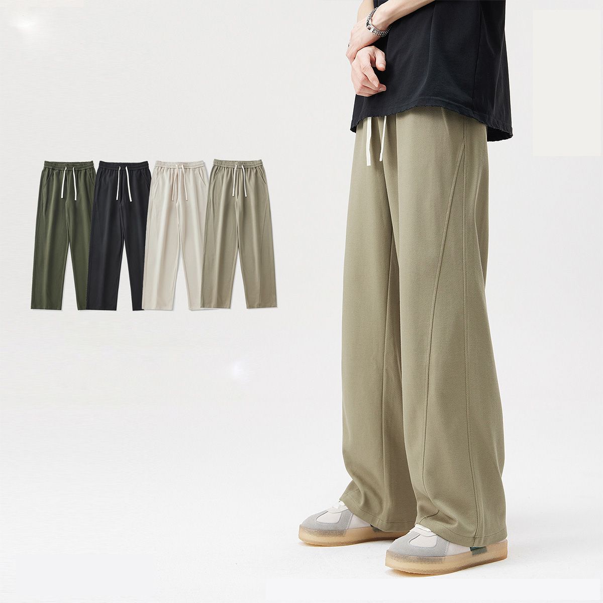 Mens Heavyweight Elastic Drawstring Rope Baggy Pants
