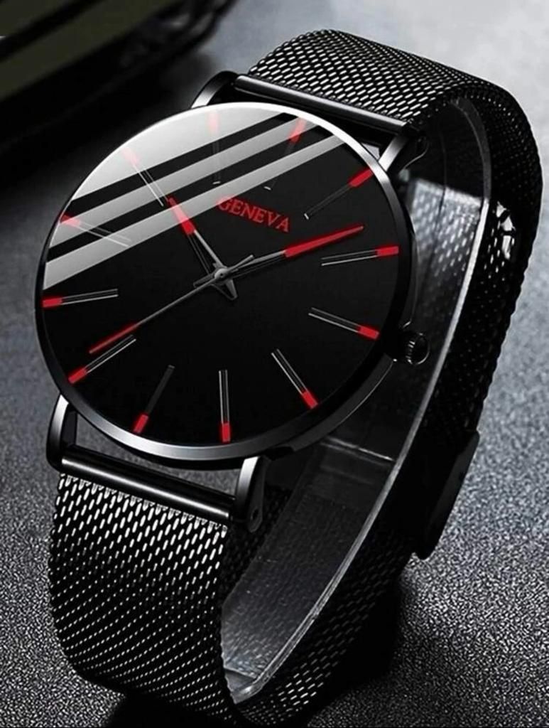 Male Watch - Matte Black Red Highlight Geneva