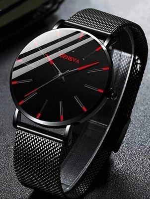 Male Watch - Matte Black Red Highlight Geneva