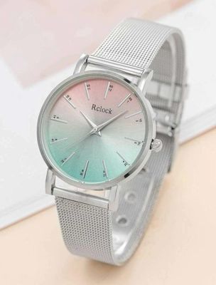 Female Watch - Silver Band Coloured background (with silver bracelet)