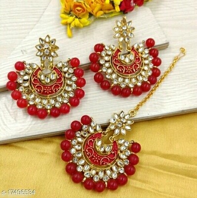 Beads Earrings & Maang Tika