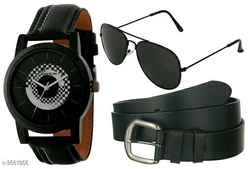 Men's Watch, Glass & Belt Combo