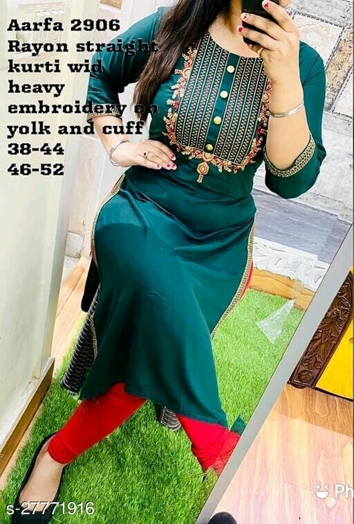 Embroidered Green Rayon kurti
Fabric