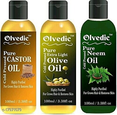 Pure & Natural Castor Oil, Extra olive oil & Neem Oil (Combo Pack of 3 Bottle 300ml)