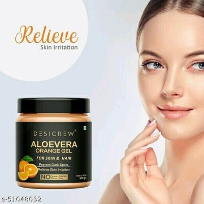 Desi Crew Pure Aloe Vera Orange Gel Great for Face, Sunburn Relief, Acne, Razor Bumps, Psoriasis, Eczema, Dry Skin 100gm